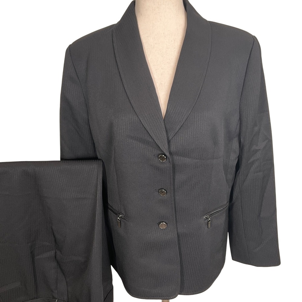 TAHARI ASL Pantsuit Womens 16 Petite Black Texture Pinstripe 7283P944 Classic